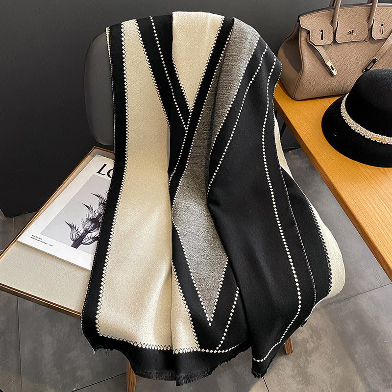 Beige Cashmere-Feel Acrylic Scarf, 65 x 185 cm