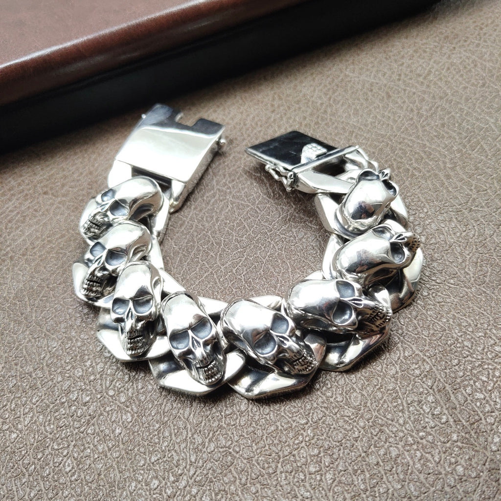 Men’s Feather & Skull Steel-Tone Bracelet