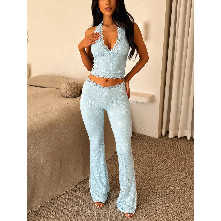 Damen-Spitzen-Sportset ärmellos | High-Waist Top & Hose