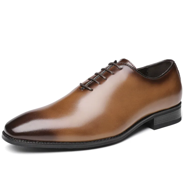 Chaussures en cuir pour hommes – Chaussures décontractées à bout rond avec semelle en caoutchouc