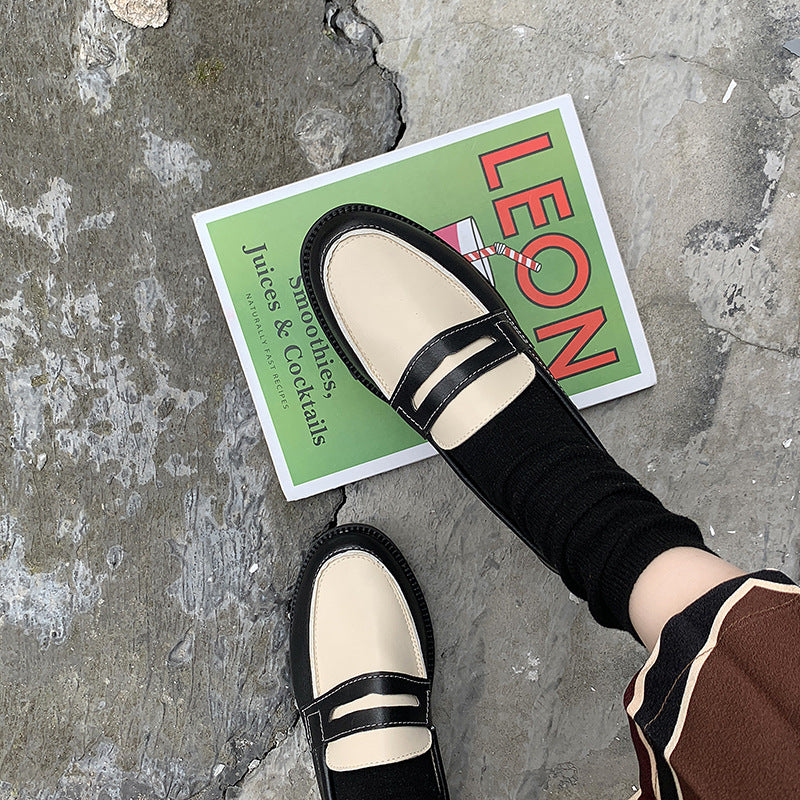 Vintage Slip-On-Lederhalbschuhe für Damen – Loafer mit Blockabsatz in Schwarz und Braun