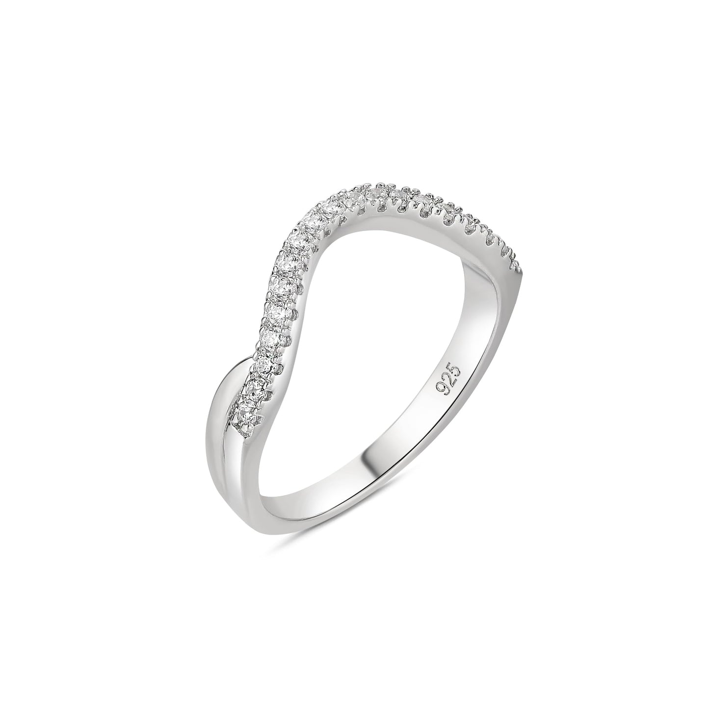 Sterling Silver Curved Wedding Band – AAAAA CZ Wishbone Stacking Ring | Size 5