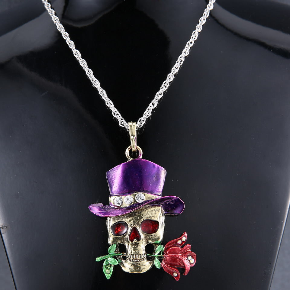 Rhinestone Skull Punk Pendant