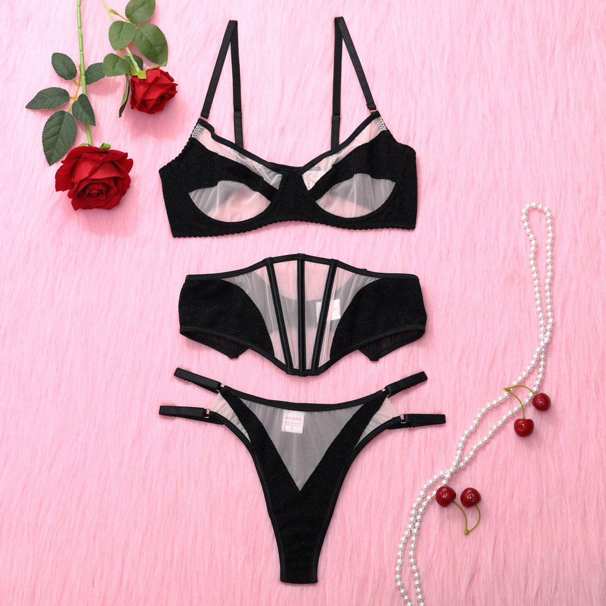 Heavy Craft Mesh Breathable Mesh Stitching Women's Sexy Underwear Suit