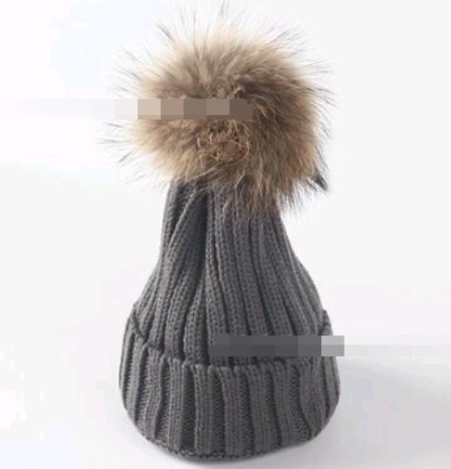 Solid Colour Knitted Hats with Faux Fur Pom Pom
