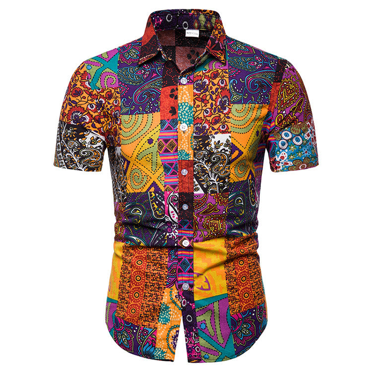Men's Casual Floral Short Sleeve Shirt