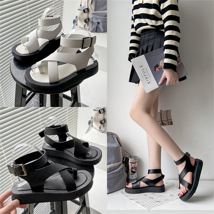 Women's Leather Muffin Buckle Summer Sandals
