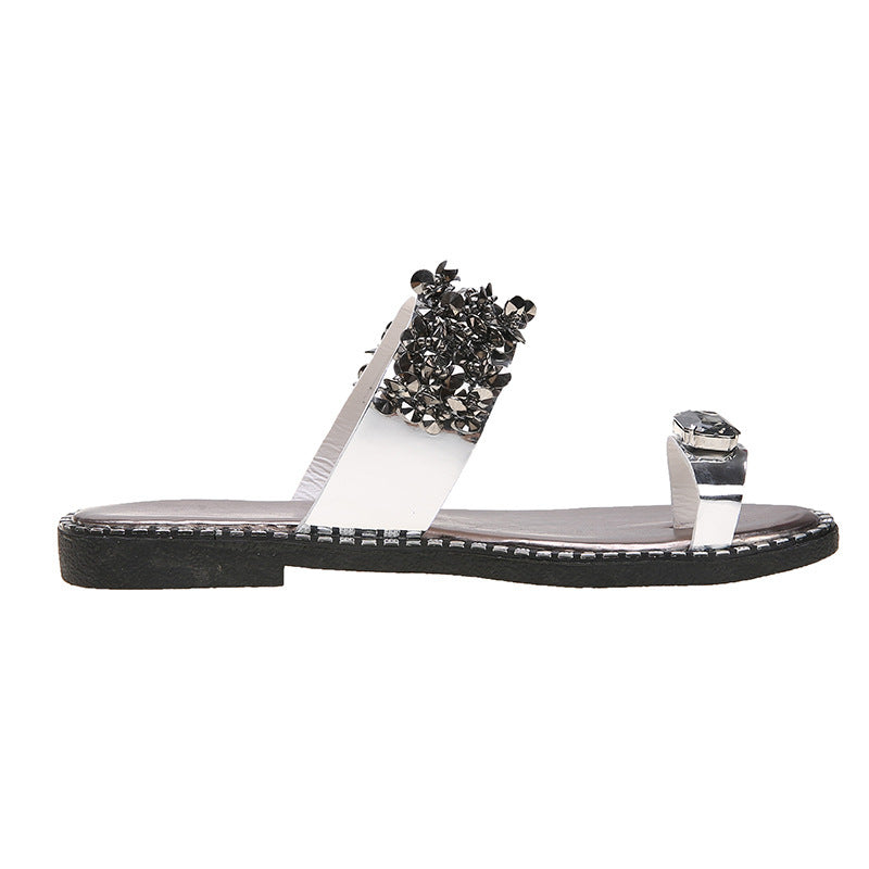 Summer Flat-heel Rhinestone Toe Sandals