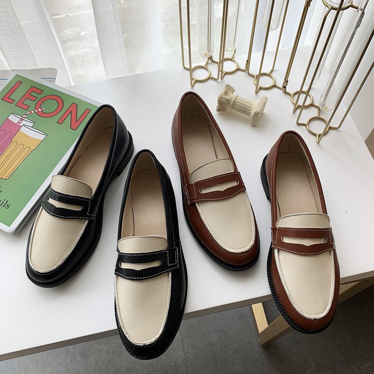 Vintage Slip-On-Lederhalbschuhe für Damen – Loafer mit Blockabsatz in Schwarz und Braun