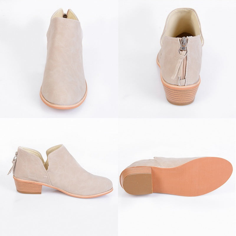 Damen Retro High Heel Stiefeletten – Herbststiefeletten aus Kunstwildleder