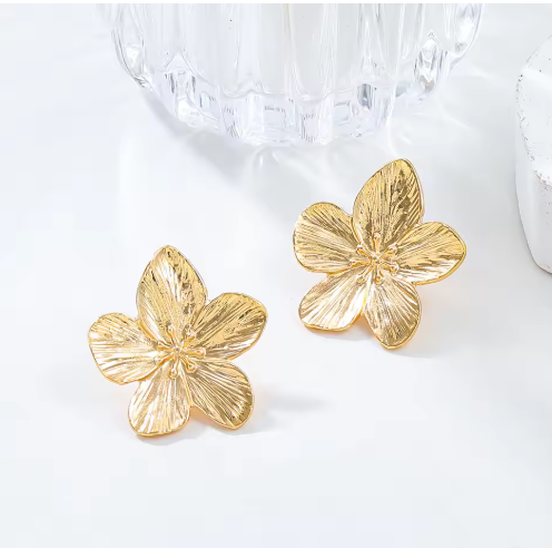 Matte Gold Flower Stud Earrings for Women