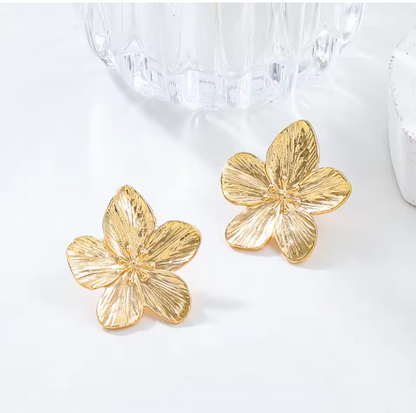 Matte Gold Flower Stud Earrings for Women