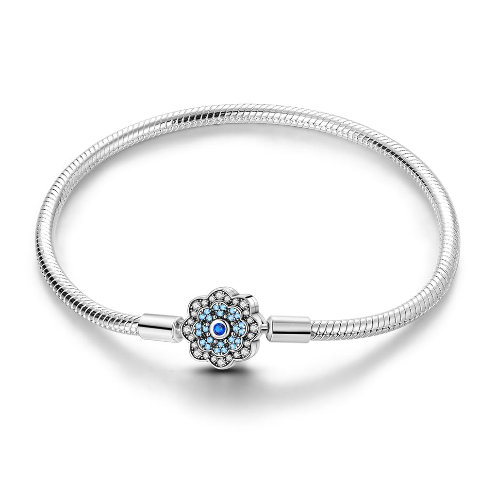 Hapour Blue Flower Heart-Clasp Bracelet