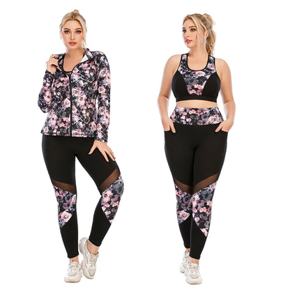 Women's Plus Size Yoga Set — Sports Bra, Top & Pants