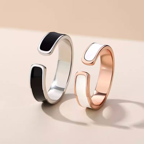 Adjustable Black & White Couple Rings