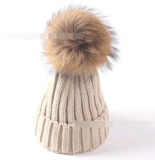 Solid Colour Knitted Hats with Faux Fur Pom Pom
