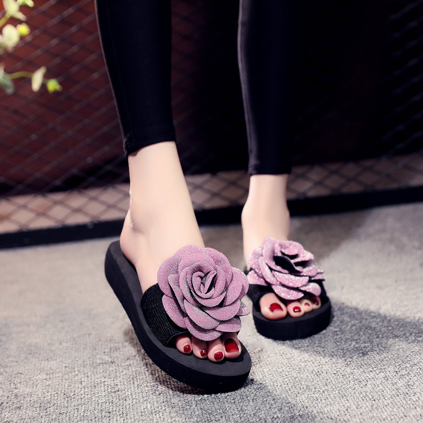 Rose Design Flat Sandals for Women