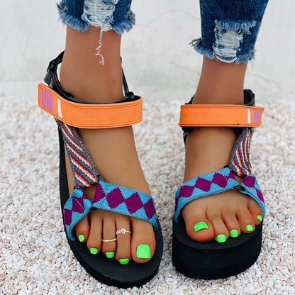 Color-Blocking Velcro Women's Platform Sandals
