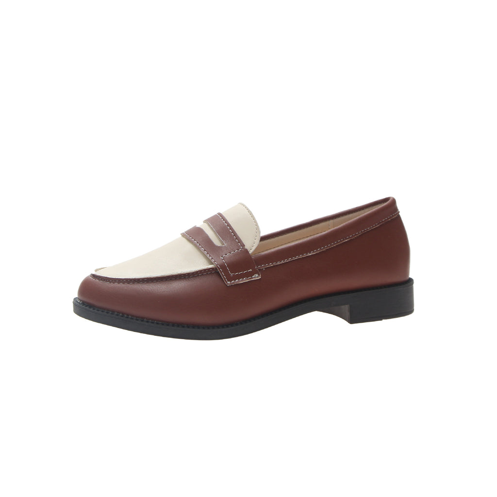 Vintage Slip-On-Lederhalbschuhe für Damen – Loafer mit Blockabsatz in Schwarz und Braun