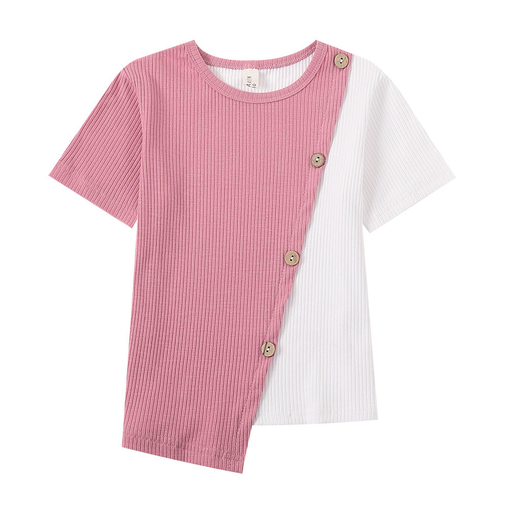 Irregular Contrast Short Sleeve T-Shirt