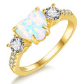 Opal Herz Versprechensring | 14K vergoldeter 925er Sterling Silber Dreisteinring