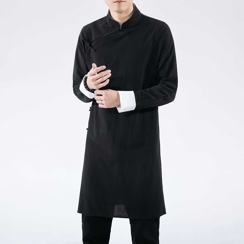 Men's Oriental Style Shirt with Oblique Flap Buckle | Traditional Inspired Top