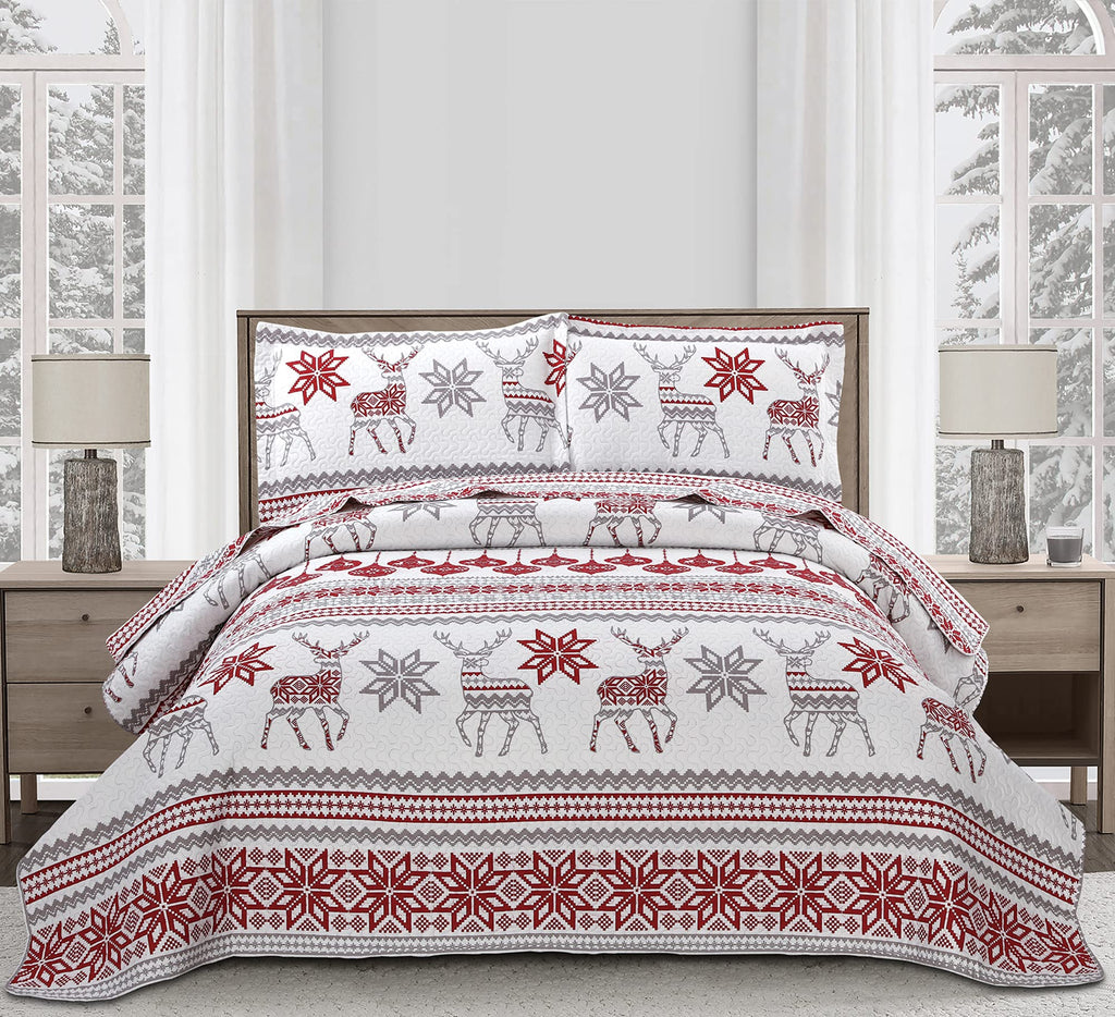 Christmas Snowflake Elk Quilt Set, Queen