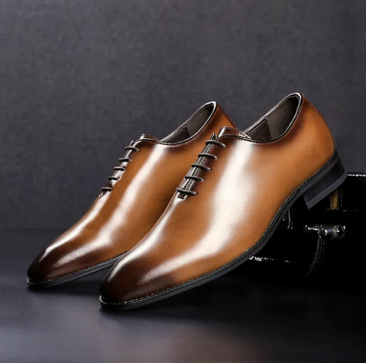 Men's Leather Shoes – Round Toe Casual Dress Shoes with Rubber Sole