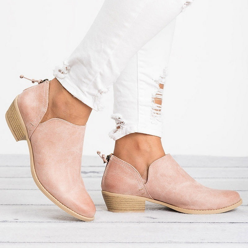 Damen Retro High Heel Stiefeletten – Herbststiefeletten aus Kunstwildleder