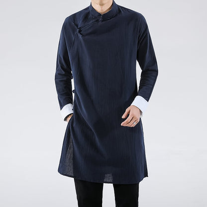 Men's Oriental Style Shirt with Oblique Flap Buckle | Traditional Inspired Top