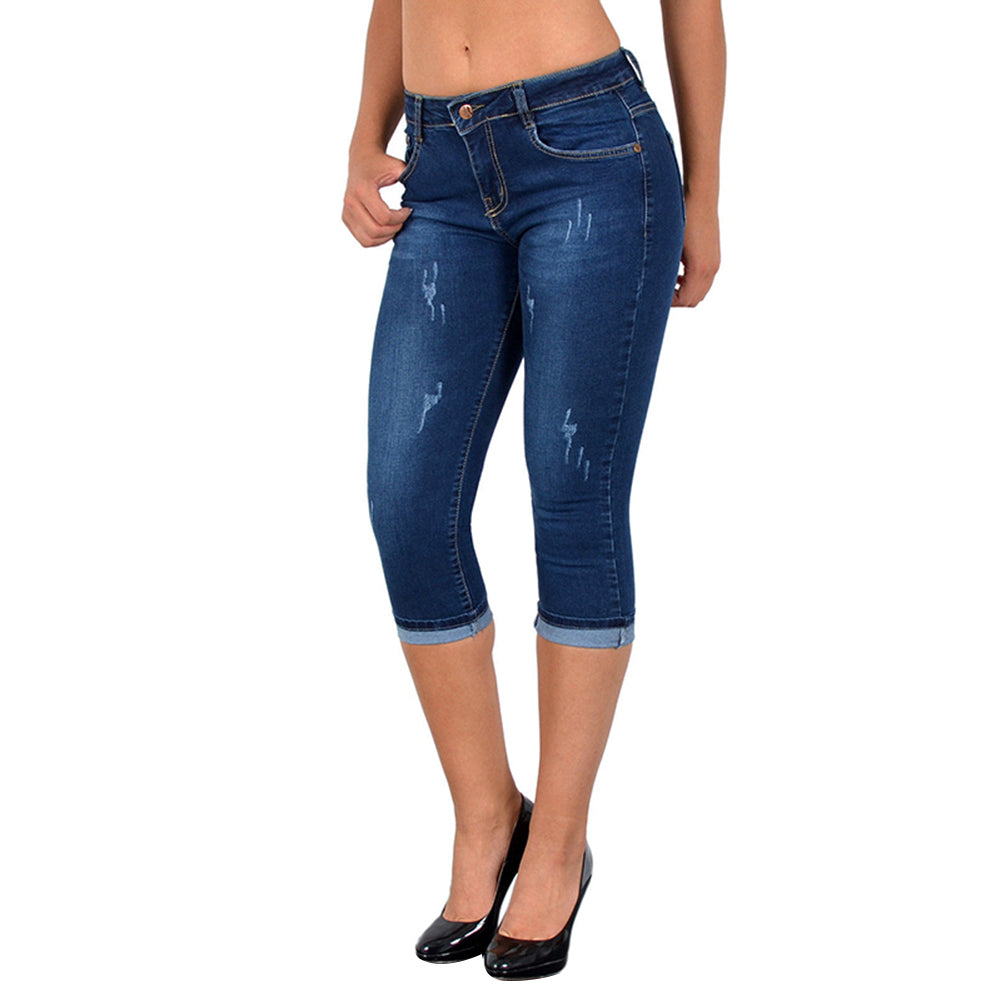Damen Cropped Denim Pencil Jeans