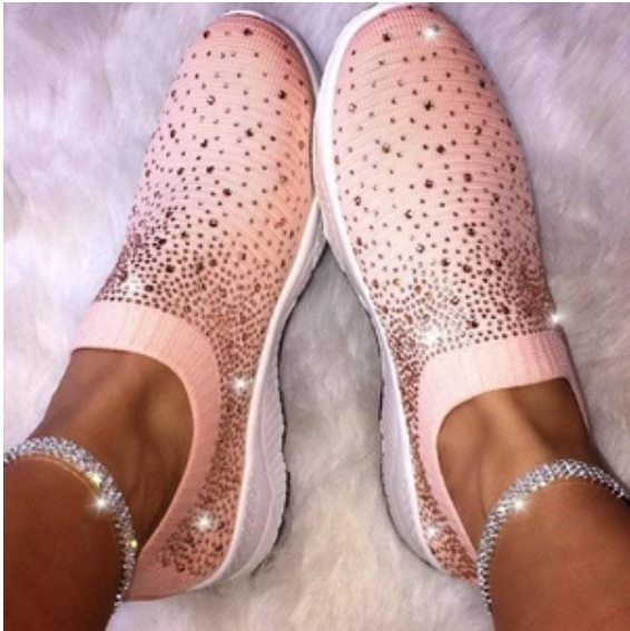 Rhinestone Sock-Style Flat Shoes for Women