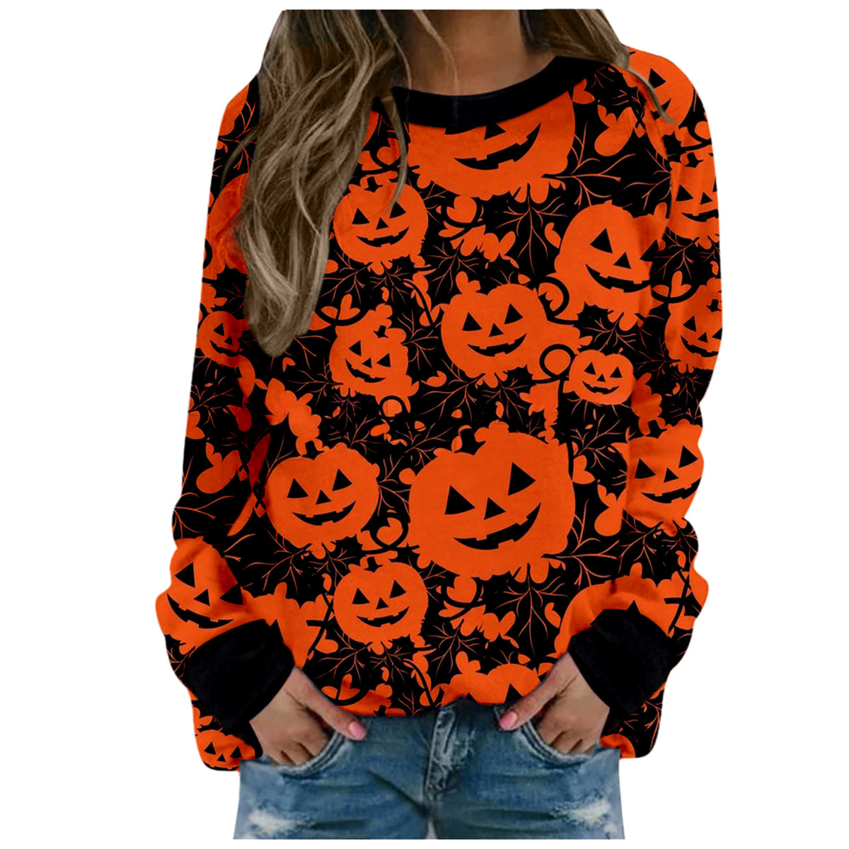 Women's Halloween Print Long-Sleeve Sweater