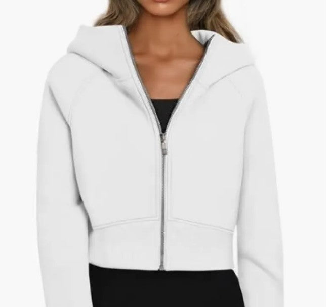 Women's Velvet Zip-Up Hooded Sweatshirt – Cropped Long Sleeve Hoodie in 9 Colours