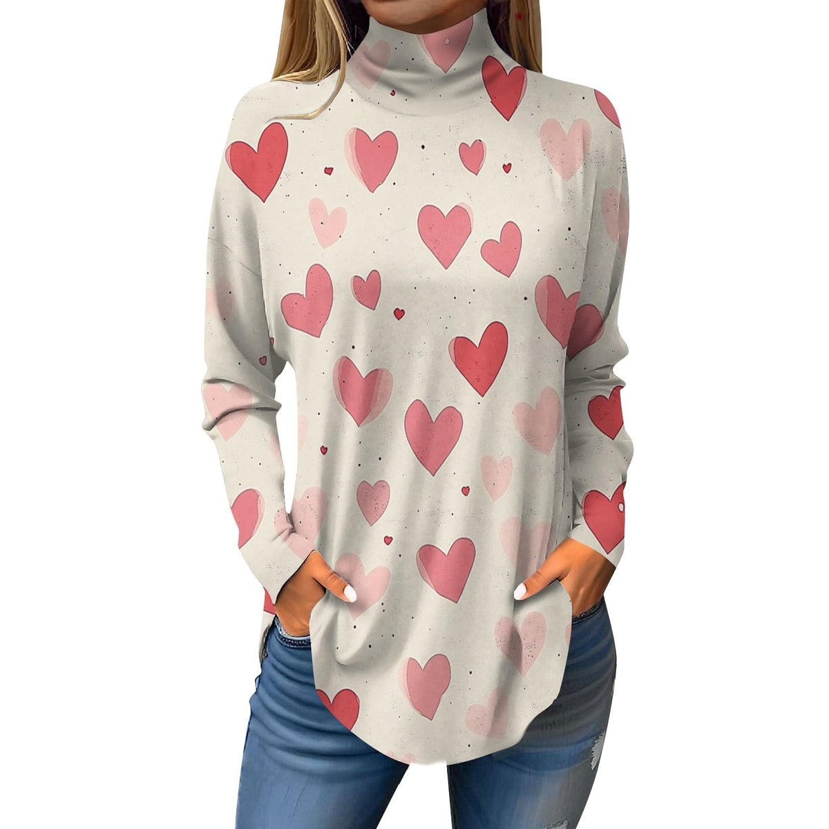 Women’s Heart-Print Long-Sleeve Tunic