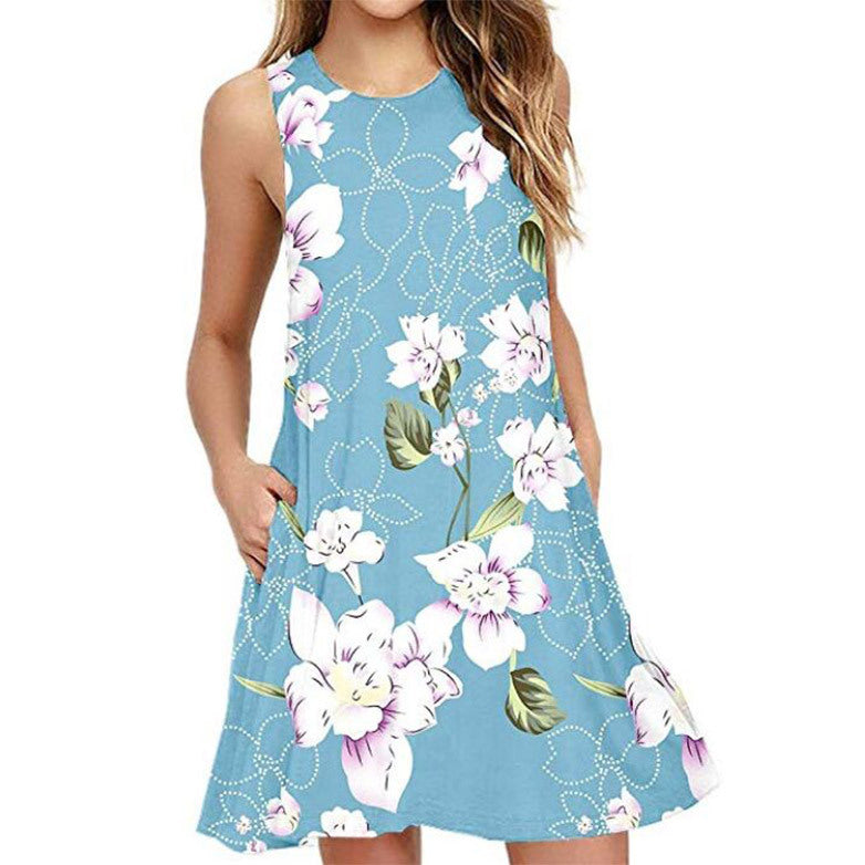Women's Sleeveless Casual Back Zip T-Shirt Dress