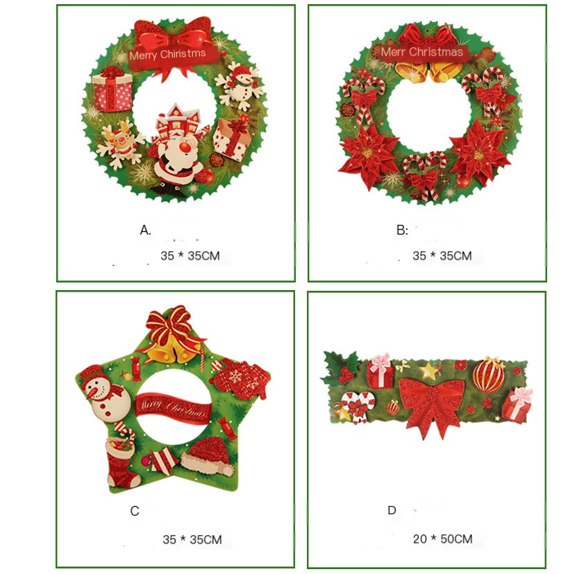 Christmas Wreath Decoration, Paper Cartoon Style