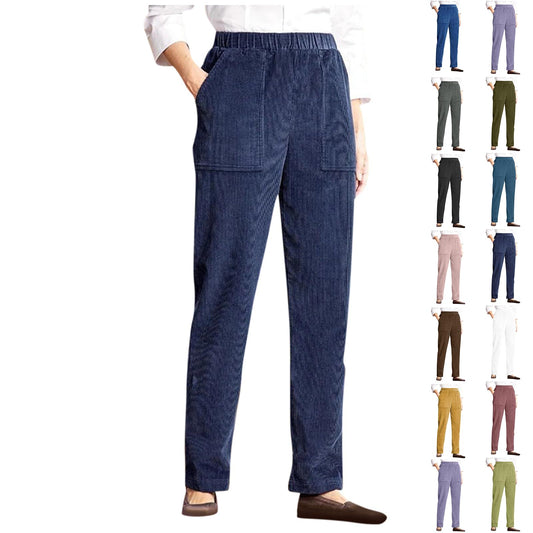 Women's Casual Corduroy High Waist Straight Leg Trousers
