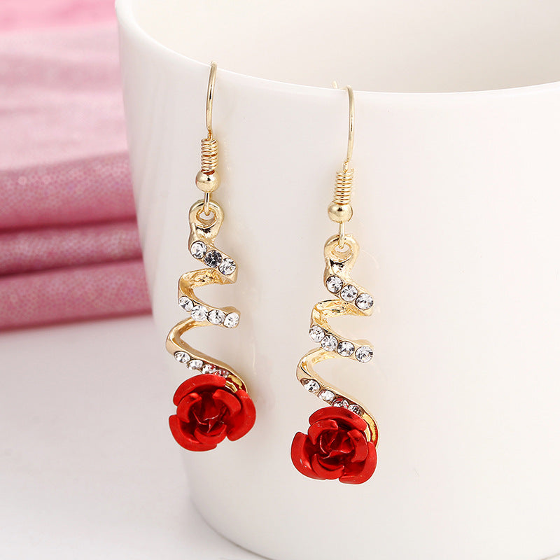 Red Rose Flower Earrings