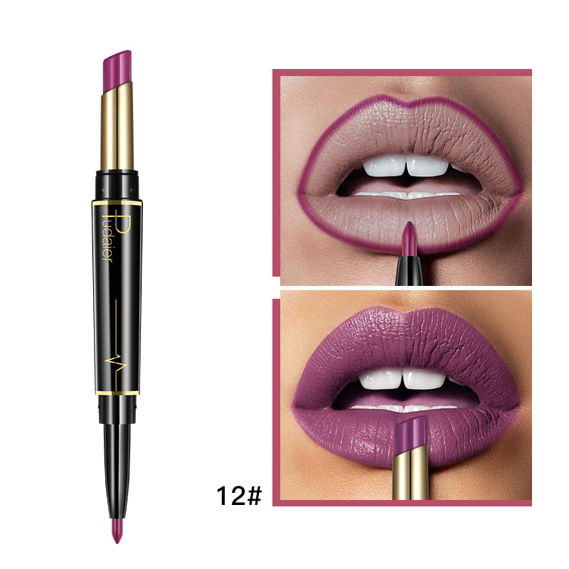 Double-Ended Matte Lipstick & Lip Liner Pencil – Long-Lasting Waterproof Lip Makeup