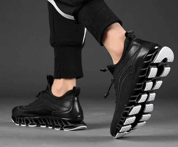 Herren Laufschuhe aus Leder & Lycra mit Blade-Design – Stoßdämpfende TPU-Sohle