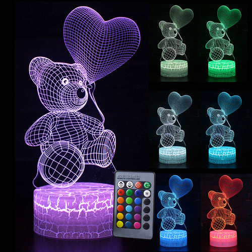 Veilleuse Ours Cœur LED 3D pour la Décoration de Chambre d'Enfant