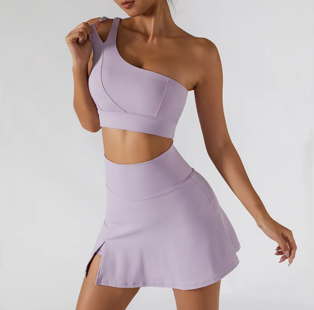 Gerippter One-Shoulder-Yoga-BH & Activewear-Set – Damen-Sportbekleidung