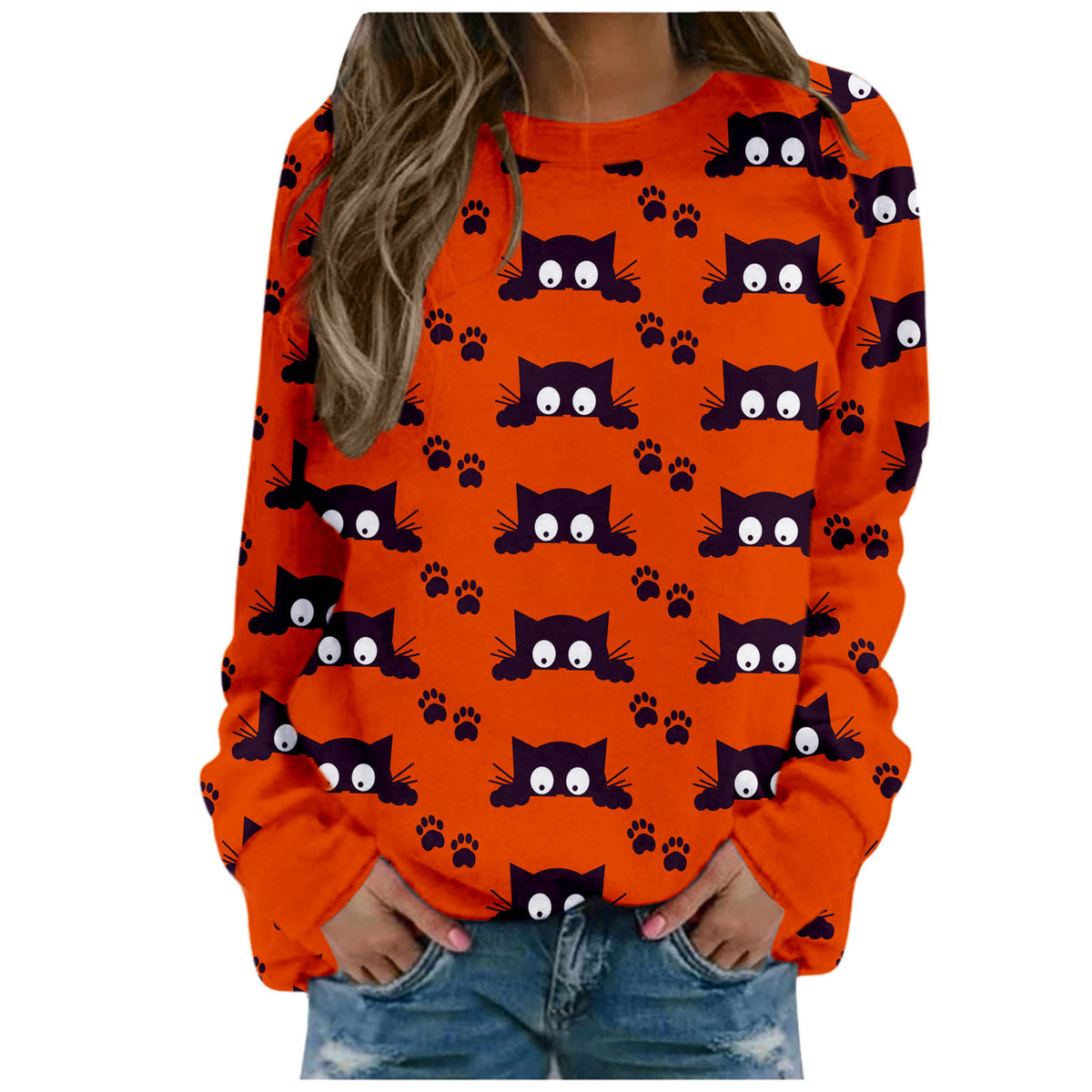 Women's Halloween Print Long-Sleeve Sweater