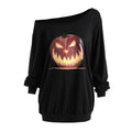 Women's Cross-Shoulder Pumpkin Halloween Top