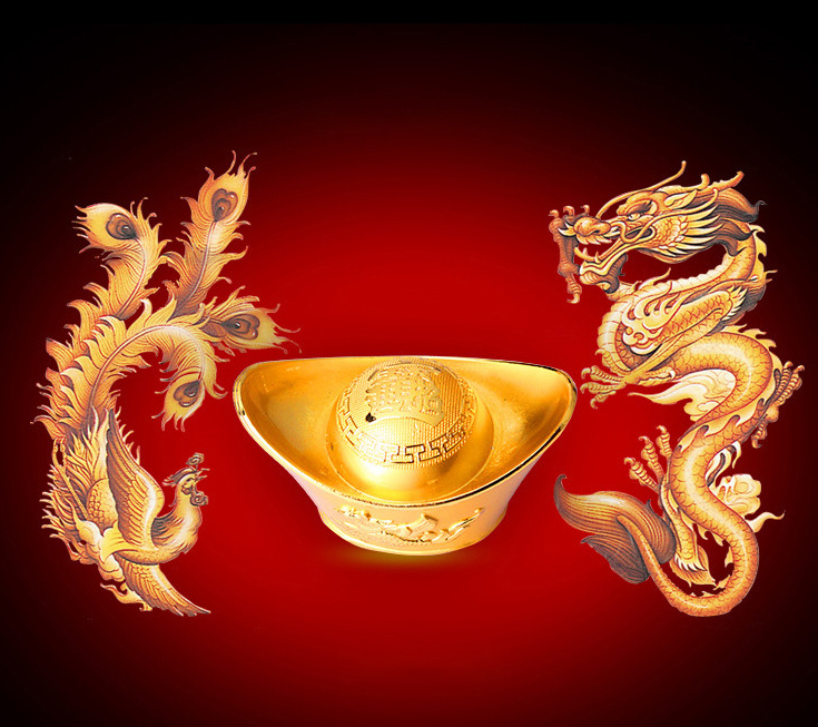 Legierung Drachen- und Phönix-Goldbarren-Dekor für Wohlstand