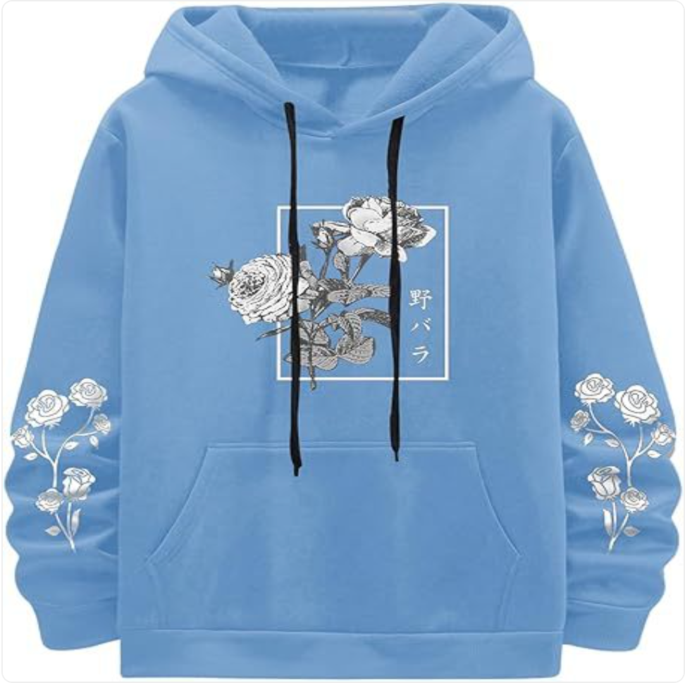 Rose Print Casual Sweatshirt – Loose Fit Polyester Pullover in 8 Colours | S–XXXL