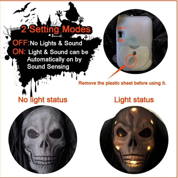 Voice-Activated LED Hanging Skull Ghost