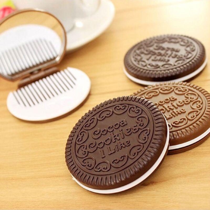 Novelty Chocolate Biscuit Folding Makeup Mirror – Portable Compact Mirror