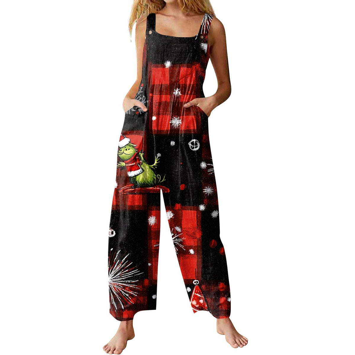 Women's Christmas Romper Jumpsuit, Adjustable Strap